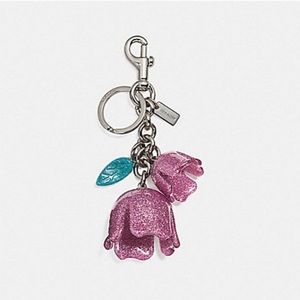 Coach Floral Tea Rose Key Ring Bag Charm Silver Pink F58514